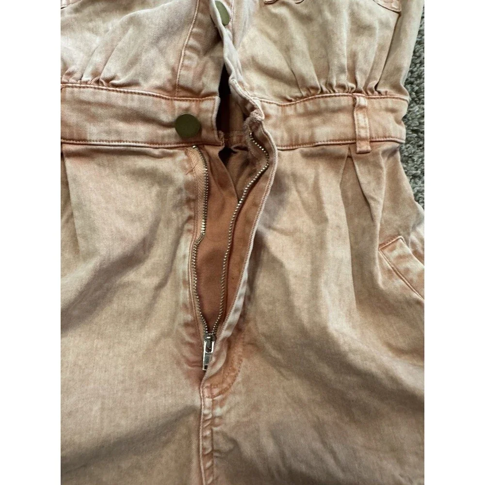 Fate Peach Acid Wash Utility Romper Womens Small Button Front Denim Shorts